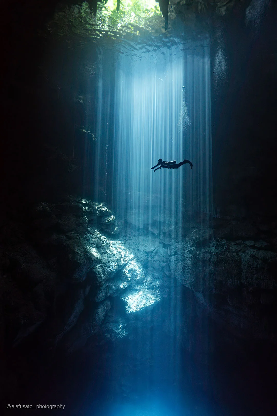 Light shaft in Cenote El Pit Playa del Carmen