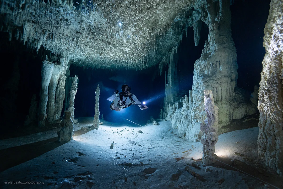 Cenote diving in Mexico with natural light